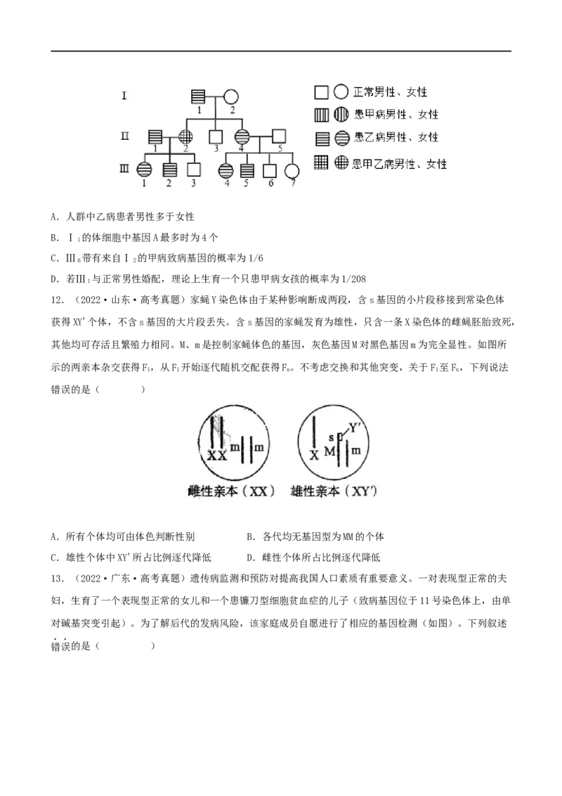 第15练伴性遗传和人类遗传病（原卷版）_新高考复习资料_2023年新高考复习资料_一轮复习_2023年高考生物一轮复习小题多维练（新高考专用）