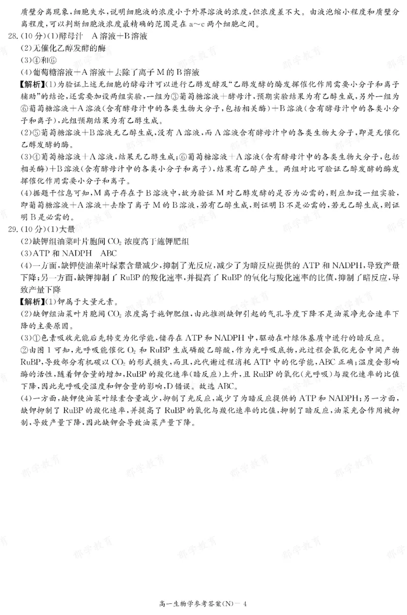生物答案湖南省长郡中学2025-2026高一上学期期末考试_2026年02月高一试卷_260214湖南省长郡中学2025-2026高一上学期期末考试（全科）