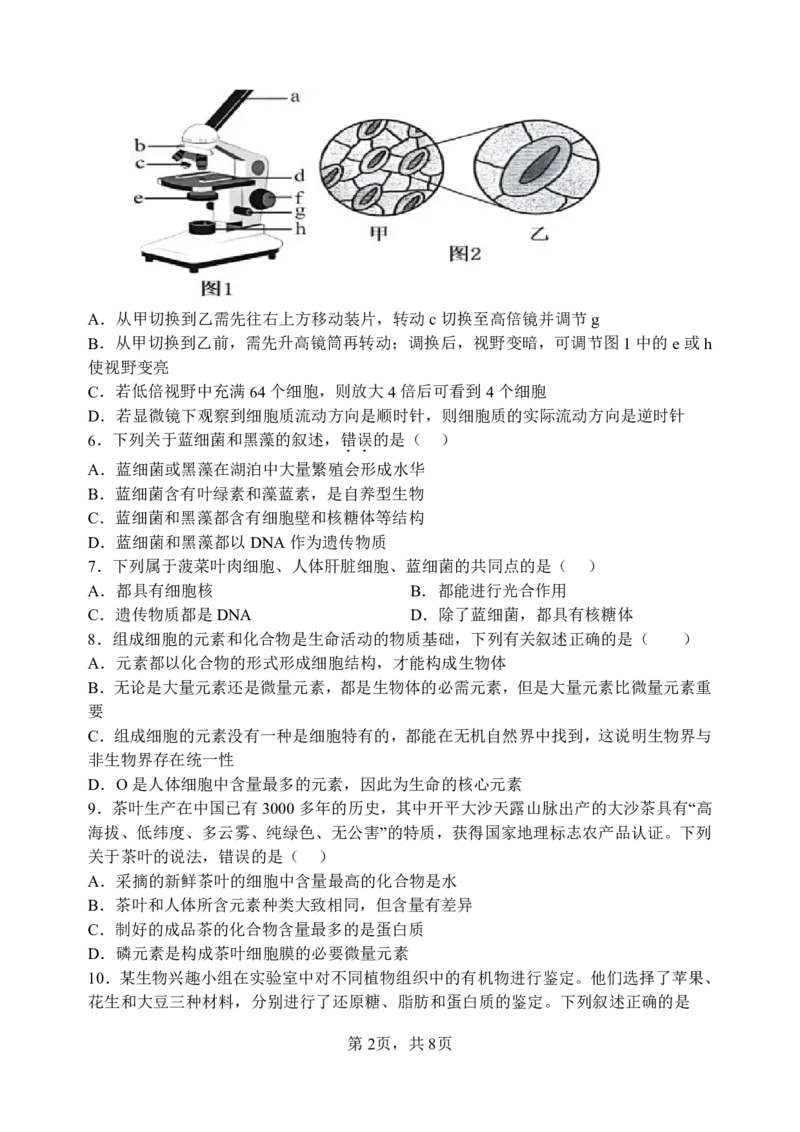 生物山大附中2025-2026学年第一学期10月模块诊断（高一）_2025年10月高一试卷_251023山西省太原市山西大学附属中学校2025-2026学年高一上学期10月月考
