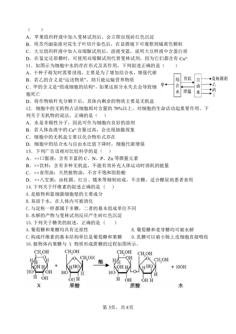 生物山大附中2025-2026学年第一学期10月模块诊断（高一）_2025年10月高一试卷_251023山西省太原市山西大学附属中学校2025-2026学年高一上学期10月月考