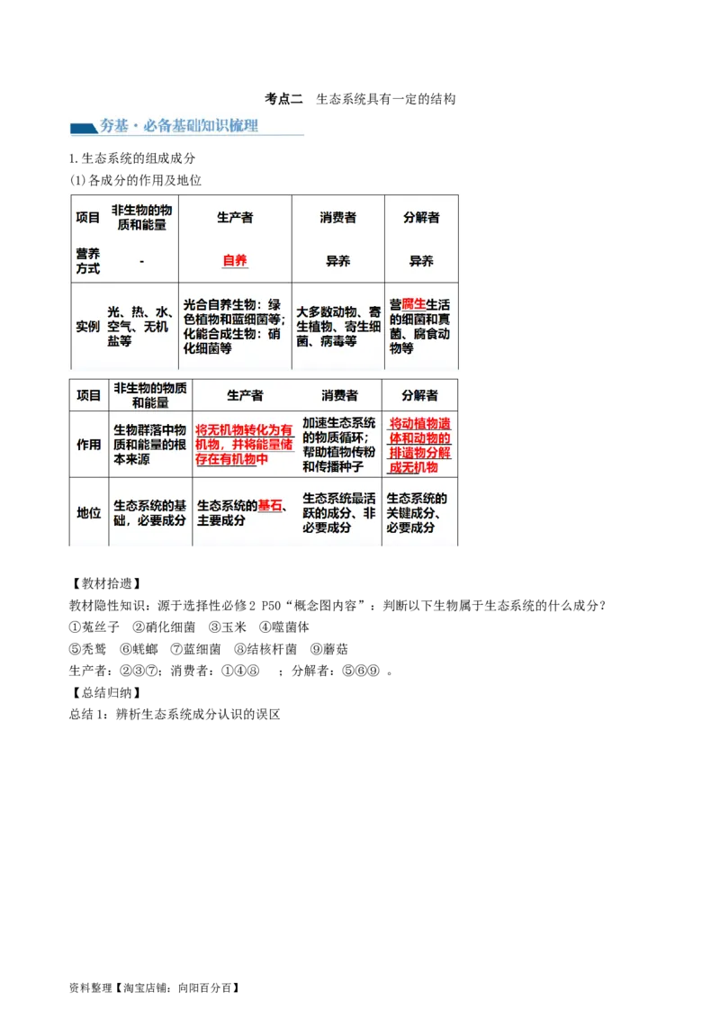 第35讲生态系统的结构（讲义）（教师版）_新高考复习资料_2024年新高考复习资料_一轮复习资料_完2024年高考生物一轮复习讲练测(课件+讲义+练习)（新高考）_讲义+练习