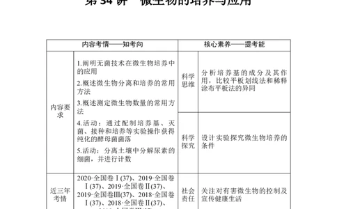 第34讲微生物的培养与应用_通用版（老高考）复习资料_2023年复习资料_一轮复习_2023年高考生物一轮复习讲义+课件（全国版）_2023年高考生物一轮复习讲义（全国版）_赠补充习题