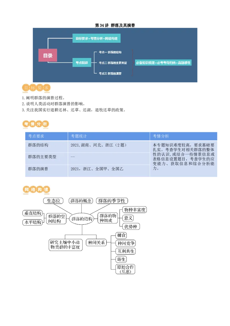 第34讲群落及其演替（讲义）（学生版）_新高考复习资料_2024年新高考复习资料_一轮复习资料_完2024年高考生物一轮复习讲练测(课件+讲义+练习)（新高考）_讲义+练习