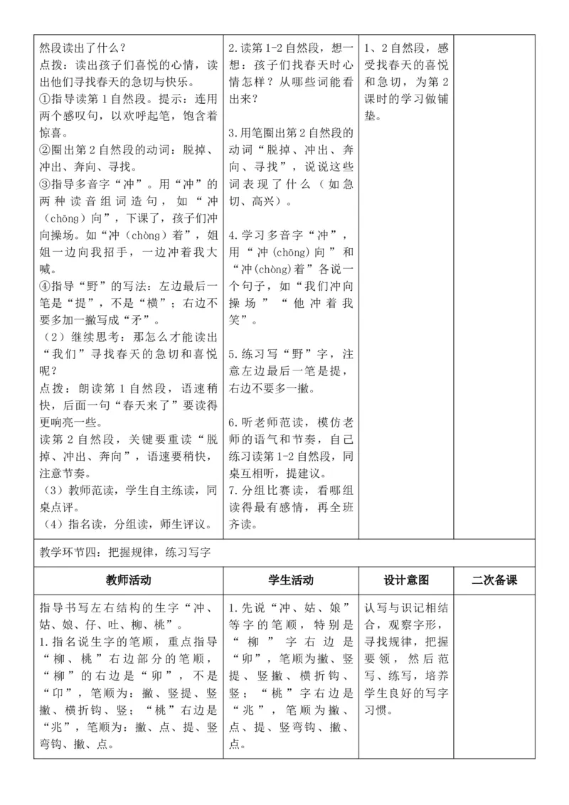 （新教材）2026年春期部编人教版二年级下册语文第1单元核心素养教案（反思有内容）_部编人教版2年级下册语文_2026年春期-2年级下册教案_单元教案