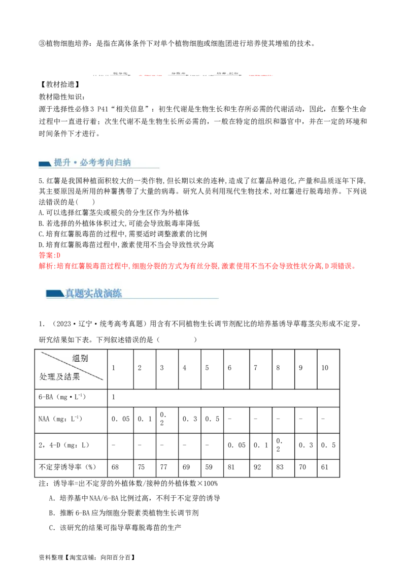 第40讲植物细胞工程（讲义）（教师版）_新高考复习资料_2024年新高考复习资料_一轮复习资料_完2024年高考生物一轮复习讲练测(课件+讲义+练习)（新高考）_讲义+练习
