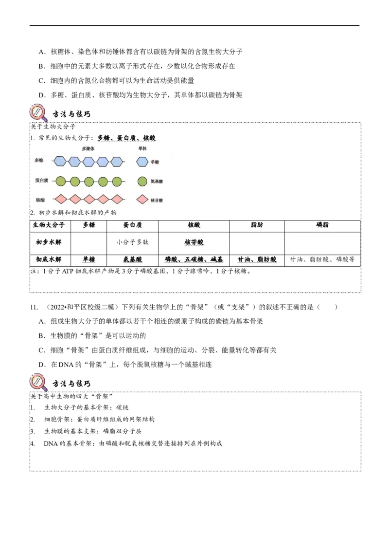 第1讲组成细胞的元素和化合物（讲练）（原卷版）_新高考复习资料_2023年新高考复习资料_二轮复习_2023年高考生物二轮复习讲练测（新教材专用）