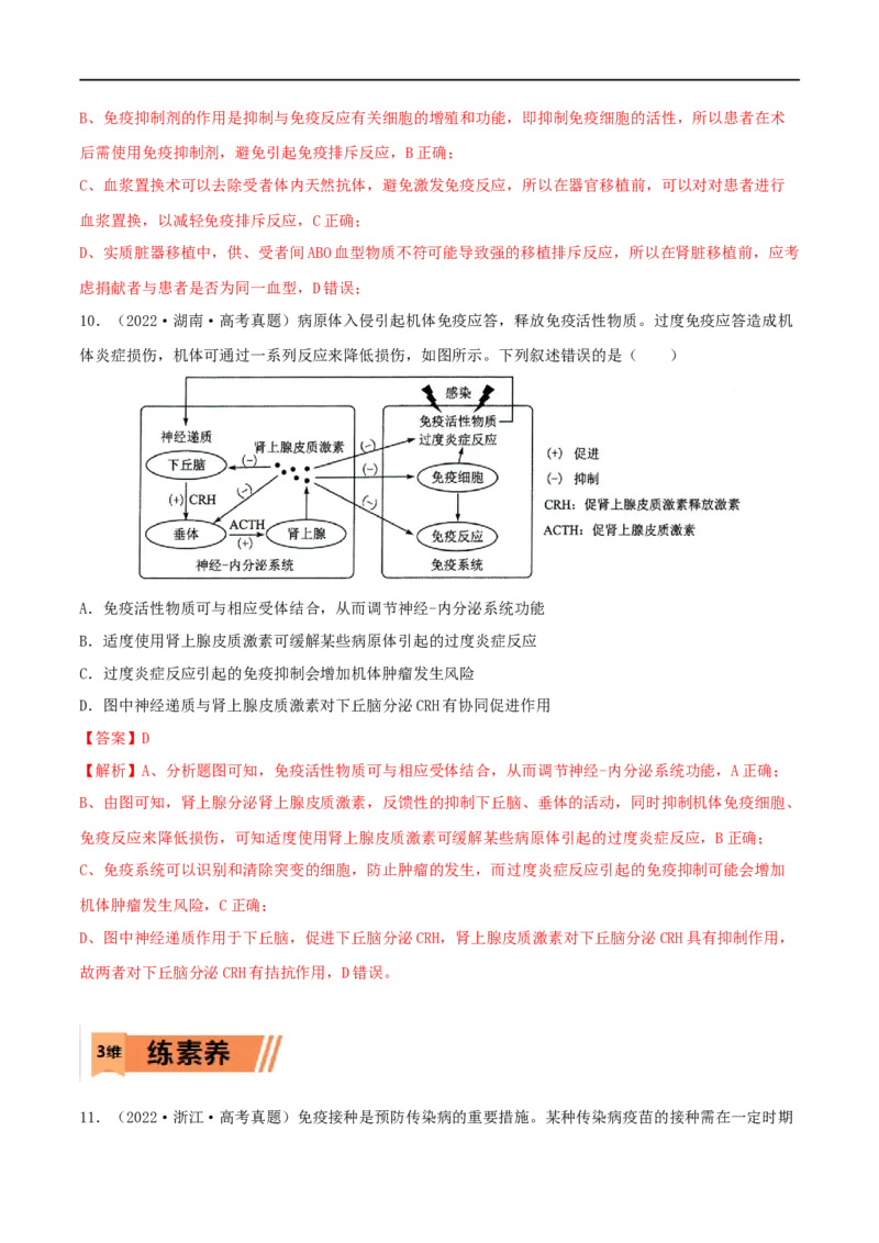 第25练免疫调节（解析版）_新高考复习资料_2023年新高考复习资料_一轮复习_2023年高考生物一轮复习小题多维练（新高考专用）