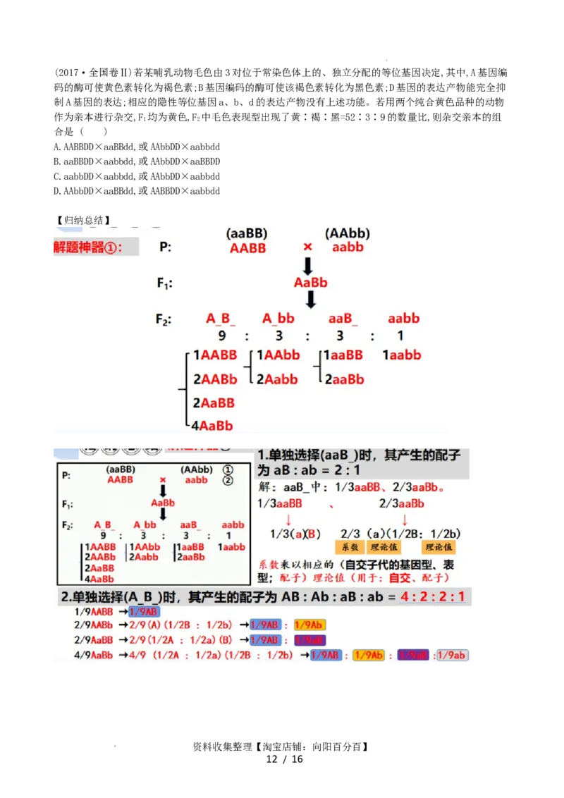 第17.1讲基因的自由组合定律（讲义）（学生版）_新高考复习资料_2024年新高考复习资料_一轮复习资料_完2024年高考生物一轮复习讲练测(课件+讲义+练习)（新高考）_讲义+练习
