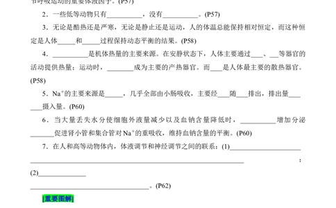 第3章体液调节（填空版）_2025年新高考资料_专项复习_晨读晚默备战2025年高考生物必背知识清单_第3章体液调节-晨读晚默备战2025年高考生物必背知识清单