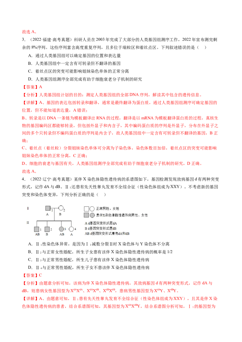 第17讲伴性遗传和人类遗传病（练习）（解析版）_2025年新高考资料_一轮复习_2025年高考生物一轮复习讲练测（新教材新高考）