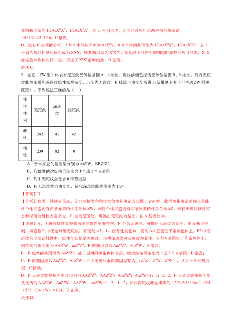 第17讲伴性遗传和人类遗传病（练习）（解析版）_2025年新高考资料_一轮复习_2025年高考生物一轮复习讲练测（新教材新高考）