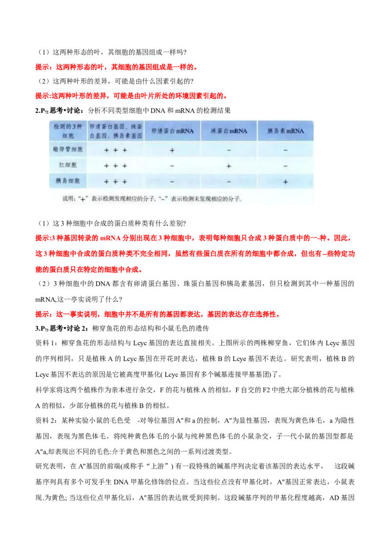 第4章基因的表达-查漏补缺2023年高考生物一轮复习教材必背细节与旁栏思考梳理汇总（新教材）（答案版）_新高考复习资料_2023年新高考复习资料_一轮复习
