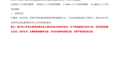 第4章基因的表达-查漏补缺2023年高考生物一轮复习教材必背细节与旁栏思考梳理汇总（新教材）（答案版）_新高考复习资料_2023年新高考复习资料_一轮复习