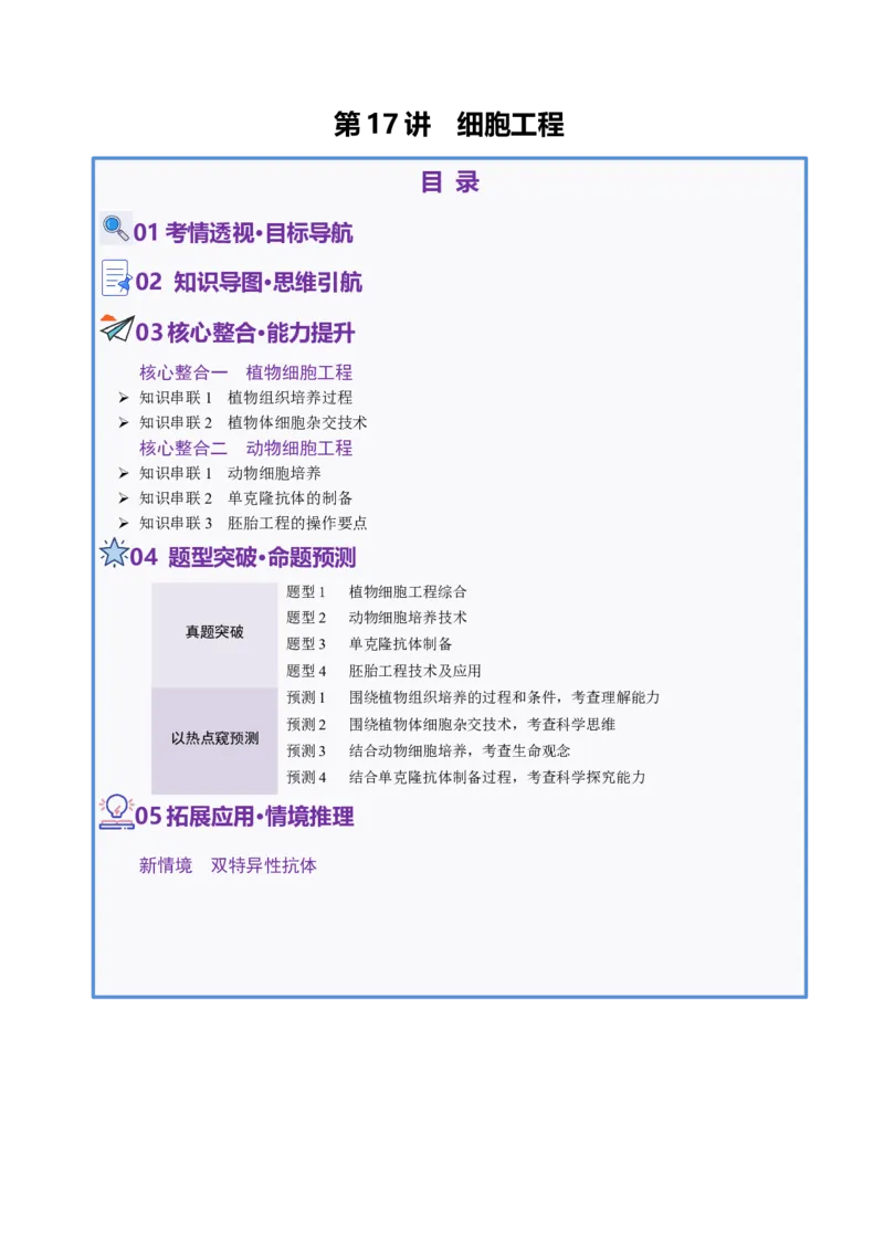 第17讲+细胞工程（讲义）（原卷版）_2025年新高考资料_二轮复习_01高考语文等多个文件_上好课2025年高考生物二轮复习讲练测（新高考通用）