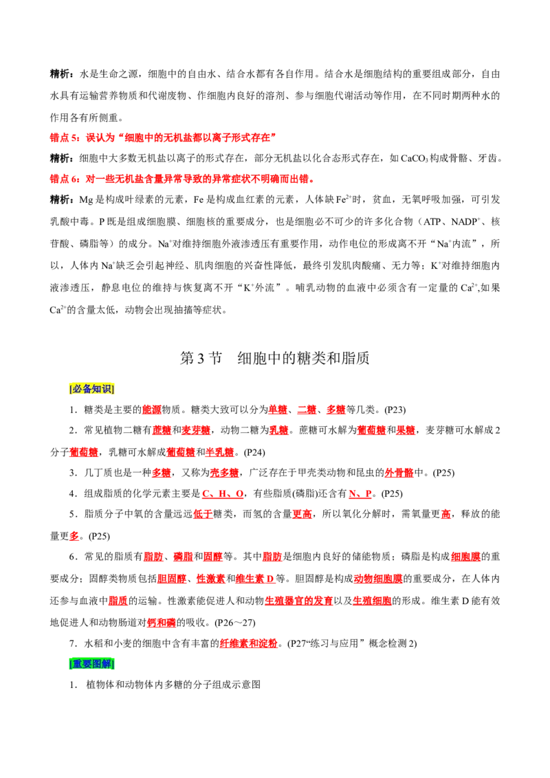 第2章组成细胞的分子（背诵版）_2025年新高考资料_专项复习_晨读晚默备战2025年高考生物必背知识清单_第2章组成细胞的分子-晨读晚默备战2025年高考生物必背知识清单