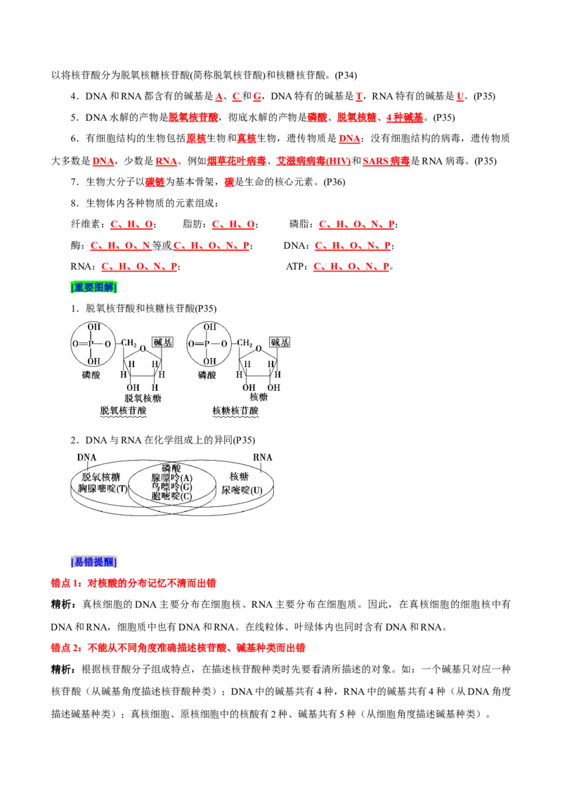 第2章组成细胞的分子（背诵版）_2025年新高考资料_专项复习_晨读晚默备战2025年高考生物必背知识清单_第2章组成细胞的分子-晨读晚默备战2025年高考生物必背知识清单