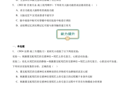 第2讲通过神经系统的调节（第2课时）（原卷版）_通用版（老高考）复习资料_2024年复习资料_完备战2024年高考生物一轮复习考点帮（全国通用）_专题九生命活动的调节