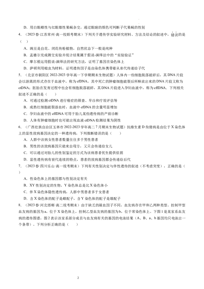 第18讲伴性遗传和人类遗传病（练习）（原卷版）_新高考复习资料_2024年新高考复习资料_一轮复习资料_完2024年高考生物一轮复习讲练测(课件+讲义+练习)（新高考）_讲义+练习