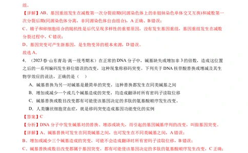 第23讲生物的变异（练习）（解析版）_新高考复习资料_2024年新高考复习资料_一轮复习资料_完2024年高考生物一轮复习讲练测(课件+讲义+练习)（新高考）_讲义+练习