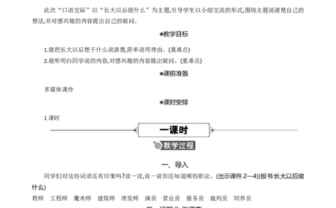 口语交际：长大以后做什么精华版教案_部编人教版2年级下册语文_（赠送）新版-2025年2月二年级下册语文资料(课件+教案)(赠送资料-不需要就不下载)_3.第三单元_口语交际：长大以后做什么