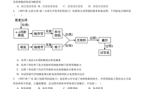 第42讲胚胎工程（练习）（原卷版）_新高考复习资料_2024年新高考复习资料_一轮复习资料_完2024年高考生物一轮复习讲练测(课件+讲义+练习)（新高考）_讲义+练习