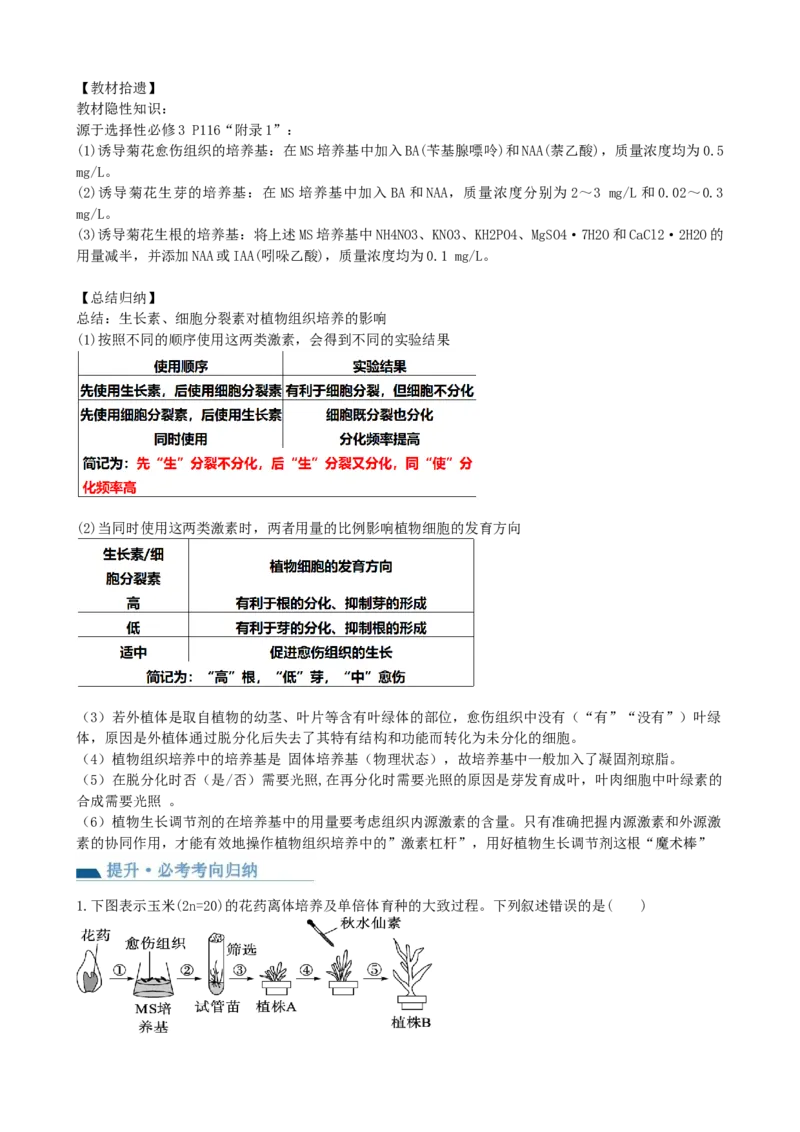 第40讲植物细胞工程（讲义）（学生版）_新高考复习资料_2024年新高考复习资料_一轮复习资料_完2024年高考生物一轮复习讲练测(课件+讲义+练习)（新高考）_讲义+练习