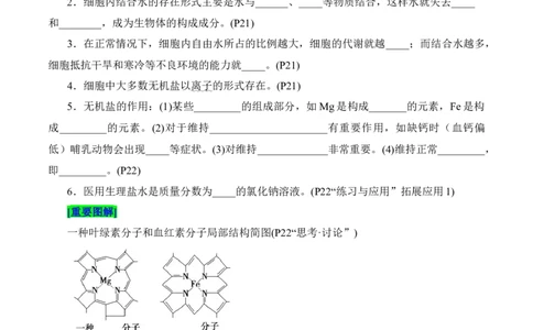 第2章组成细胞的分子（填空版）_2025年新高考资料_专项复习_晨读晚默备战2025年高考生物必背知识清单_第2章组成细胞的分子-晨读晚默备战2025年高考生物必背知识清单