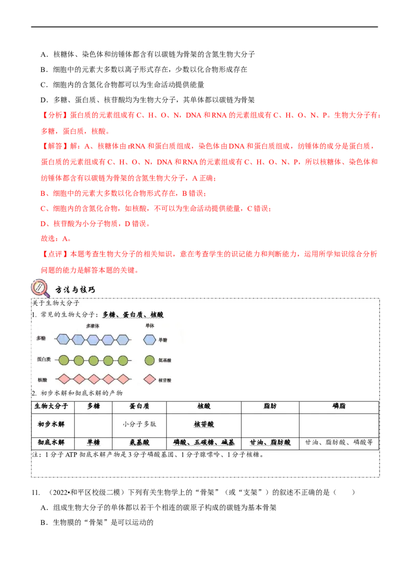 第1讲组成细胞的元素和化合物（讲练）（解析版）_新高考复习资料_2023年新高考复习资料_二轮复习_2023年高考生物二轮复习讲练测（新教材专用）