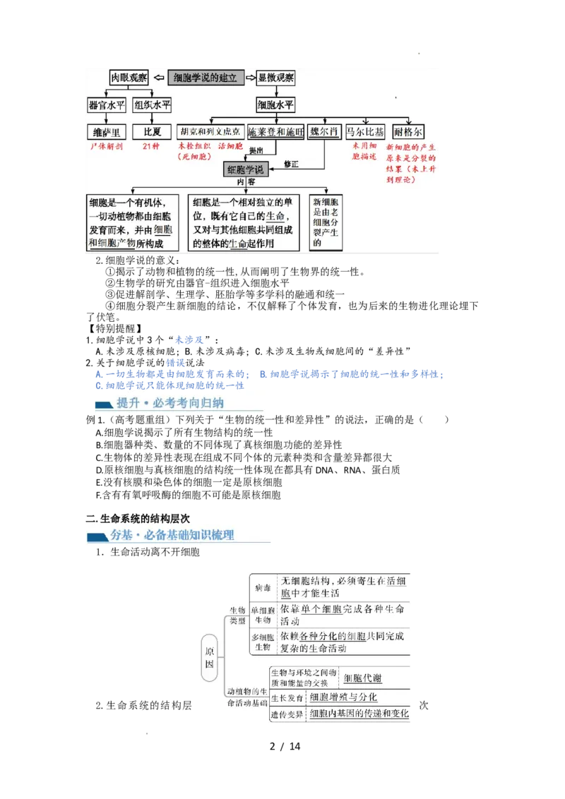 第1讲走近细胞（讲义）（学生版）_新高考复习资料_2024年新高考复习资料_一轮复习资料_完2024年高考生物一轮复习讲练测(课件+讲义+练习)（新高考）_讲义+练习