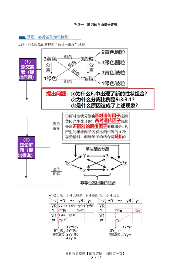 第17.1讲基因的自由组合定律（讲义）（教师版）_新高考复习资料_2024年新高考复习资料_一轮复习资料_完2024年高考生物一轮复习讲练测(课件+讲义+练习)（新高考）_讲义+练习