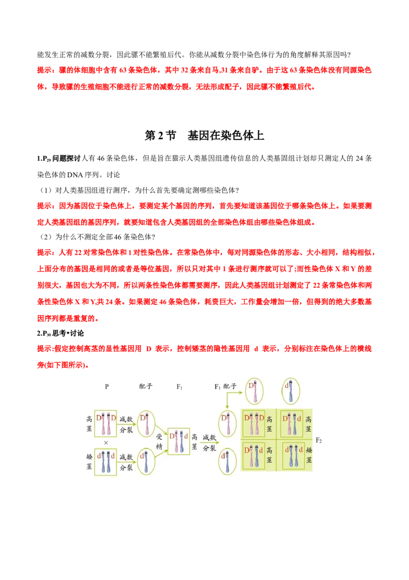 第2章基因和染色体的关系-查漏补缺2023年高考生物一轮复习教材必背细节与旁栏思考梳理汇总（新教材）（答案版）_新高考复习资料_2023年新高考复习资料_一轮复习