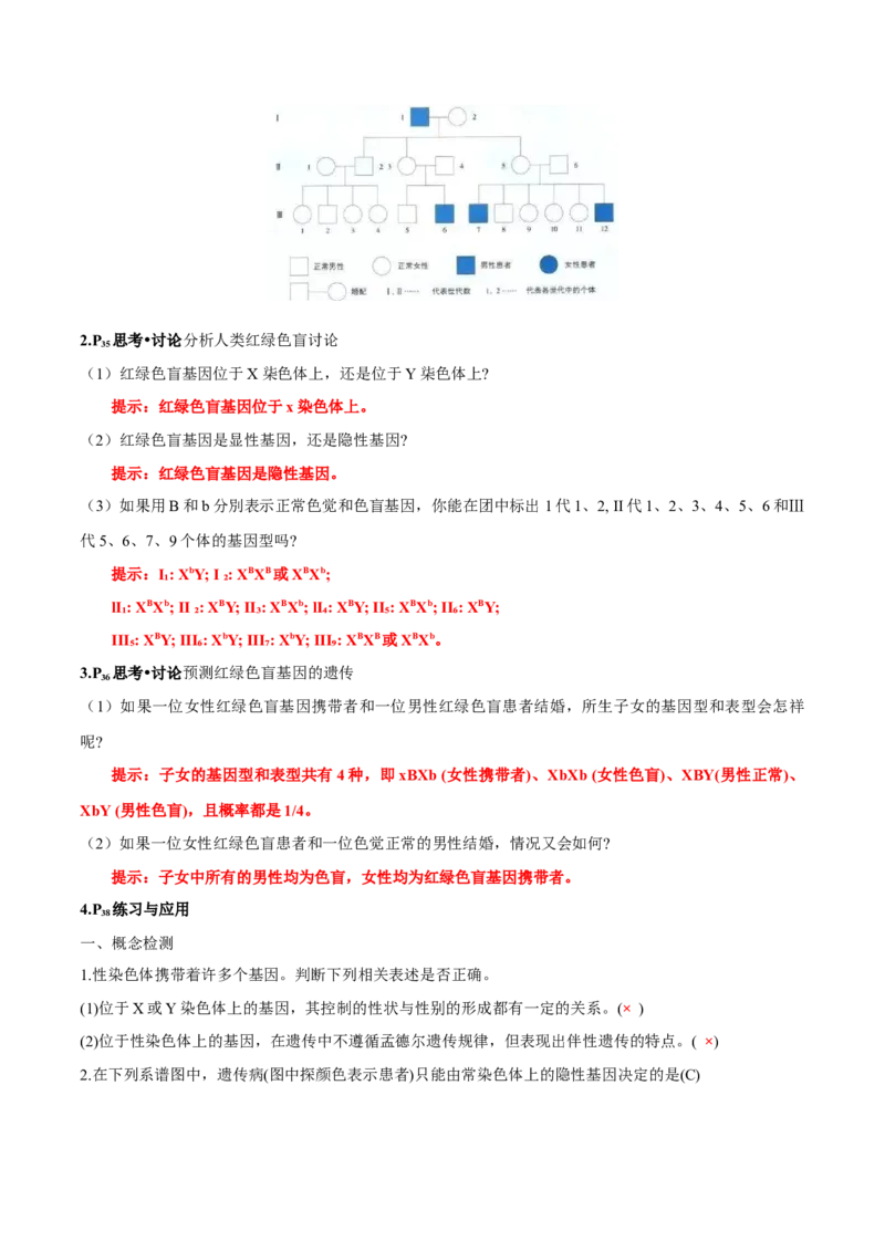 第2章基因和染色体的关系-查漏补缺2023年高考生物一轮复习教材必背细节与旁栏思考梳理汇总（新教材）（答案版）_新高考复习资料_2023年新高考复习资料_一轮复习