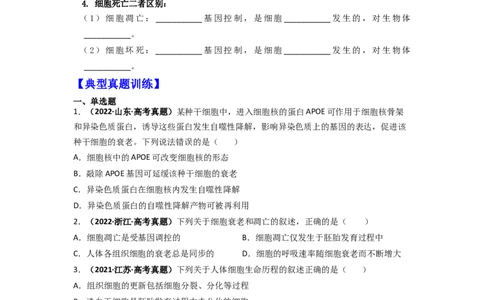 第19讲细胞的衰老和死亡-精准备考备战2023年高考生物一轮复习精品讲义（生物学必修1）（原卷版）_通用版（老高考）复习资料_2023年复习资料_一轮复习