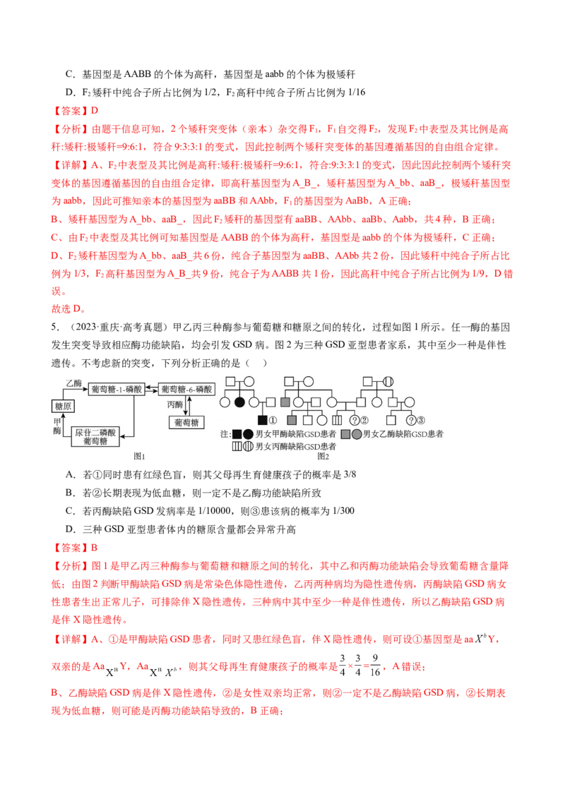 第16讲自由组合定律（第一课时）（练习）（解析版）_2025年新高考资料_一轮复习_2025年高考生物一轮复习讲练测（新教材新高考）