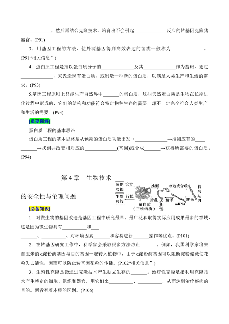 第3章基因工程、第4章生物技术的安全性与伦理问题（填空版）_2025年新高考资料_专项复习_晨读晚默备战2025年高考生物必背知识清单
