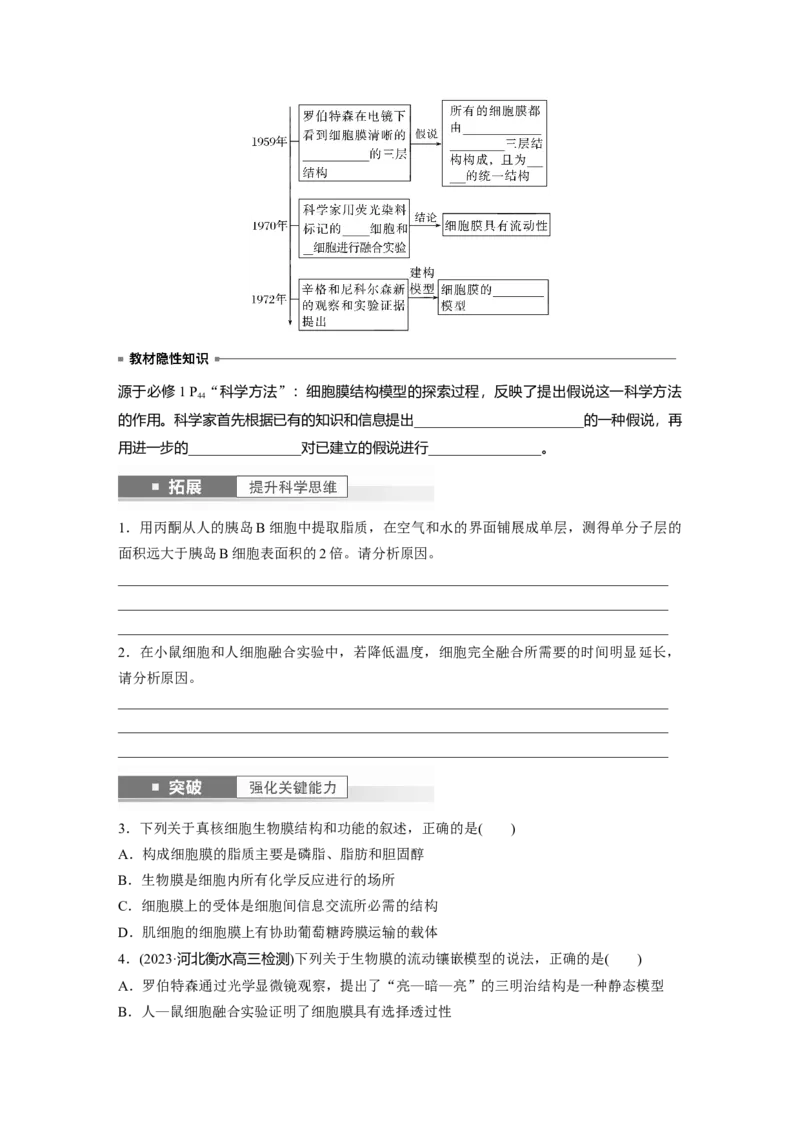 第2单元　第1课时　细胞膜的结构和功能_新高考复习资料_2024年新高考复习资料_一轮复习资料_完2024生物步步高大一轮复习（课件+讲义）_2024年高考生物一轮复习讲义（新人教版）