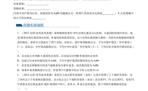 第17.1讲基因的自由组合定律（练习）（原卷版）_新高考复习资料_2024年新高考复习资料_一轮复习资料_完2024年高考生物一轮复习讲练测(课件+讲义+练习)（新高考）_讲义+练习