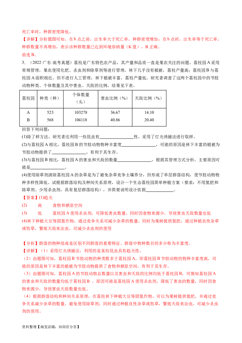 第33讲种群及其动态（练习）（解析版）_新高考复习资料_2024年新高考复习资料_一轮复习资料_完2024年高考生物一轮复习讲练测(课件+讲义+练习)（新高考）_讲义+练习