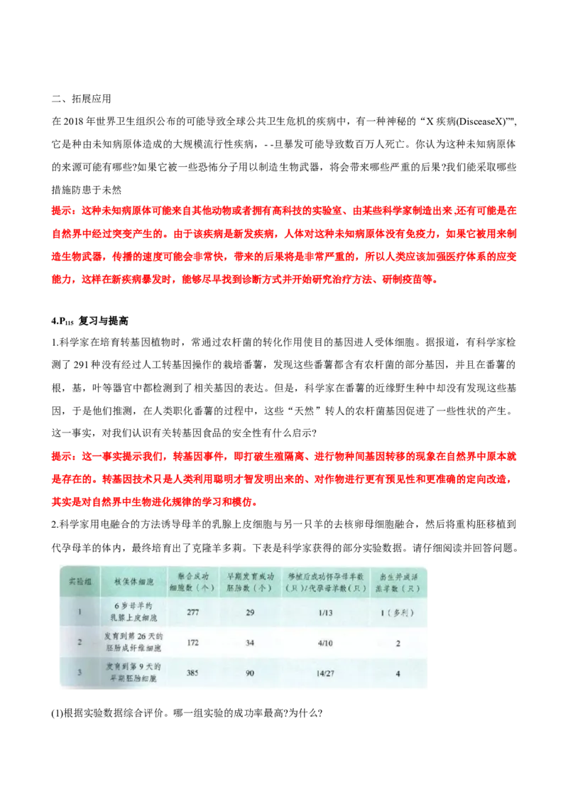 第4章生物技术的安全性与伦理问题-查漏补缺2023年高考生物一轮复习教材必背细节与旁栏思考梳理汇总（新教材）（答案版）_新高考复习资料_2023年新高考复习资料_一轮复习