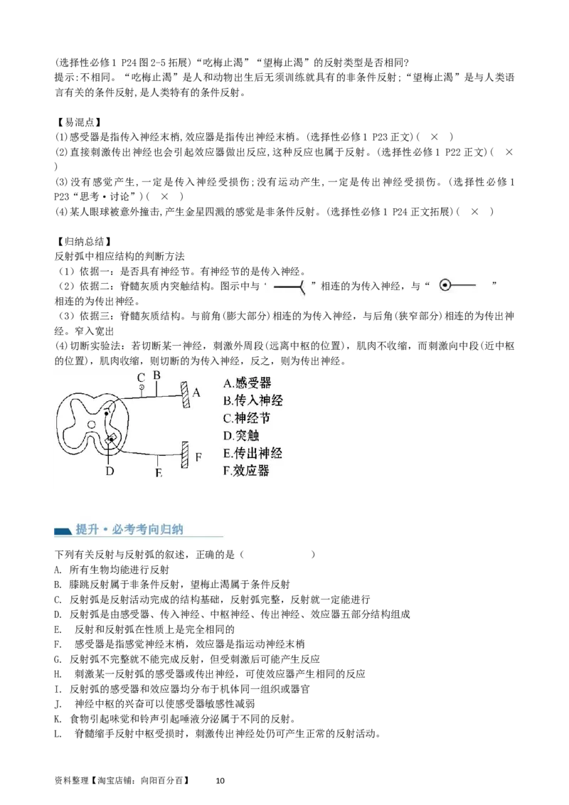 第26.1讲神经调节的结构基础、基本方式、分级调节、高级功能（讲义）（教师版）_新高考复习资料_2024年新高考复习资料_一轮复习资料_讲义+练习