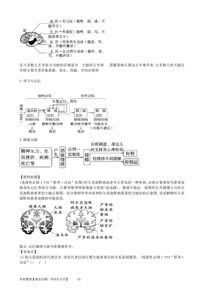 第26.1讲神经调节的结构基础、基本方式、分级调节、高级功能（讲义）（教师版）_新高考复习资料_2024年新高考复习资料_一轮复习资料_讲义+练习