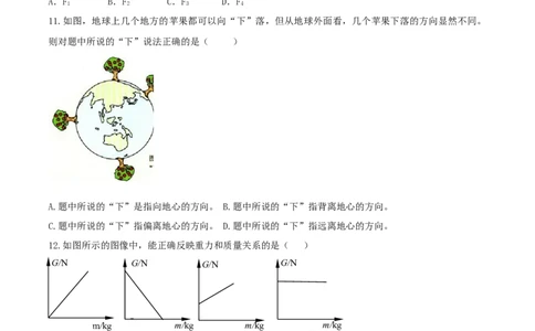 第七章力单元达标检测试卷（原卷版）_初物_人教版初中物理初二三同步讲义习题练习八九年级电子资料word素材_20250116_181533_最新人教版初中物理初二下册_第七章力单元达标检测试卷