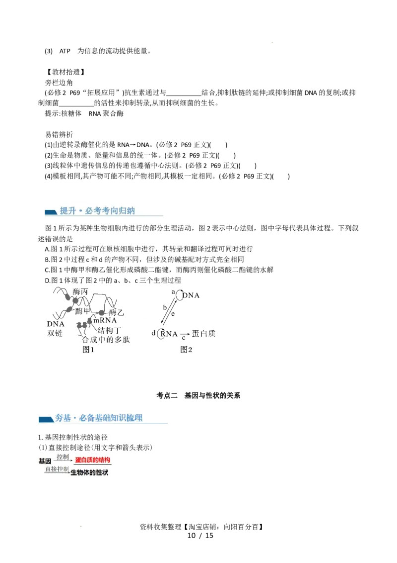 第22讲基因的表达、基因与性状的关系（讲义）（学生版）_新高考复习资料_2024年新高考复习资料_一轮复习资料_完2024年高考生物一轮复习讲练测(课件+讲义+练习)（新高考）_讲义+练习