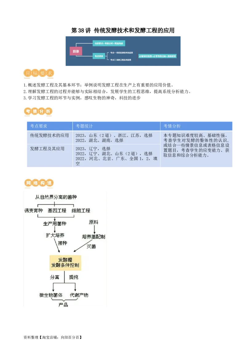 第38讲传统发酵技术和发酵工程的应用（讲义）（教师版）_新高考复习资料_2024年新高考复习资料_一轮复习资料_完2024年高考生物一轮复习讲练测(课件+讲义+练习)（新高考）_讲义+练习
