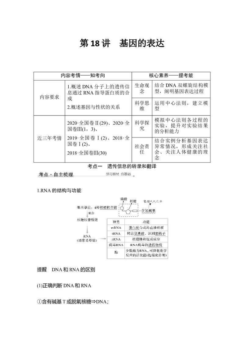 第18讲基因的表达_通用版（老高考）复习资料_2023年复习资料_一轮复习_2023年高考生物一轮复习讲义+课件（全国版）_2023年高考生物一轮复习讲义（全国版）_赠补充习题