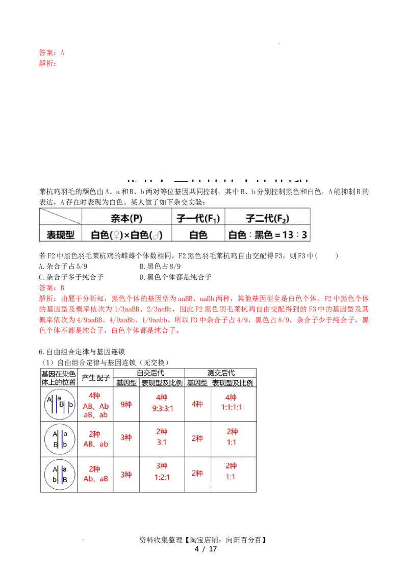 第17.2讲基因的自由组合定律相关题型（讲义）（教师版）_新高考复习资料_2024年新高考复习资料_一轮复习资料_完2024年高考生物一轮复习讲练测(课件+讲义+练习)（新高考）_讲义+练习