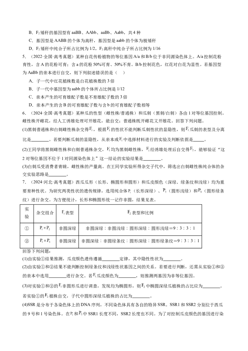 第16讲自由组合定律（第二课时）（讲义）（原卷版）_2025年新高考资料_一轮复习_2025年高考生物一轮复习讲练测（新教材新高考）