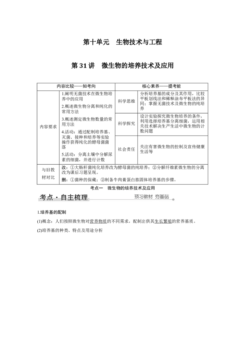 第31讲　微生物的培养技术及应用_新高考复习资料_2023年新高考复习资料_一轮复习_2023年新高考大一轮复习讲义_2023年高考生物一轮复习讲义（新人教新高考）_赠补充习题