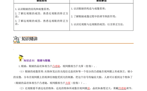 第21课眼睛和眼镜（教师版）_初物_人教版初中物理初二三教案讲义专项练习八九年级电子版word资料_最新人教版初中物理初二上册