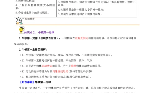 第4课牛顿第一定律（原卷版）_初物_人教版初中物理初二三同步讲义习题练习八九年级电子资料word素材_20250116_181533_最新人教版初中物理初二下册
